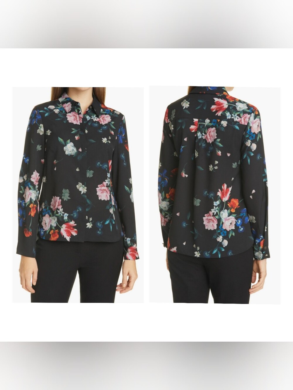 Floral Button-Down Shirt Jacket - Black Multi